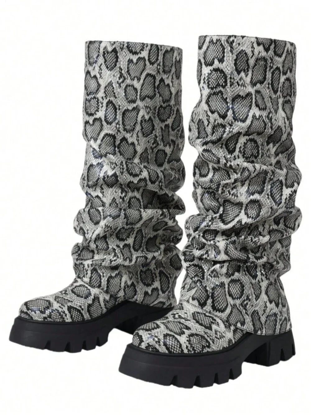 Snakeskin Women's Platform Slouchy Knee High Slip-On Boots